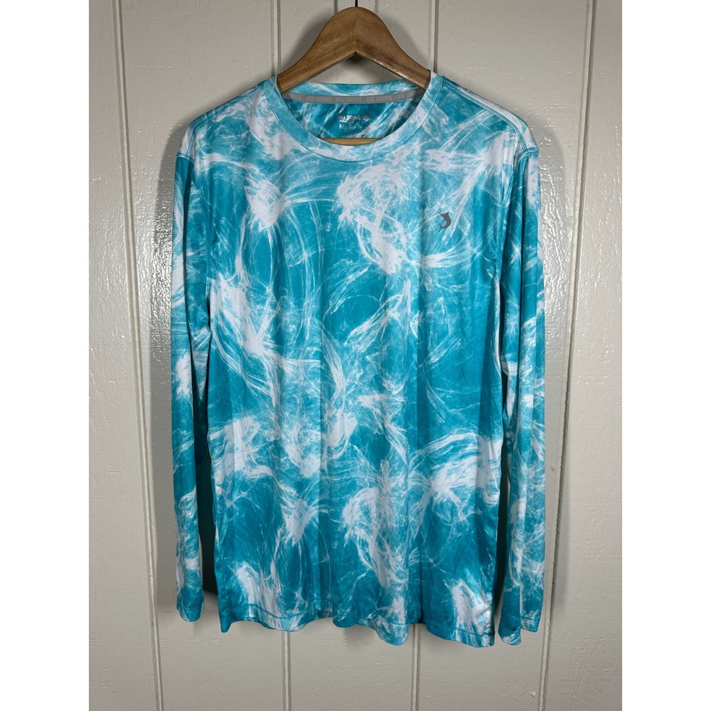 Reel Legends Shirt Mens M Teal Keep-It-Cool Performance Long Sleeve Marble Swirl